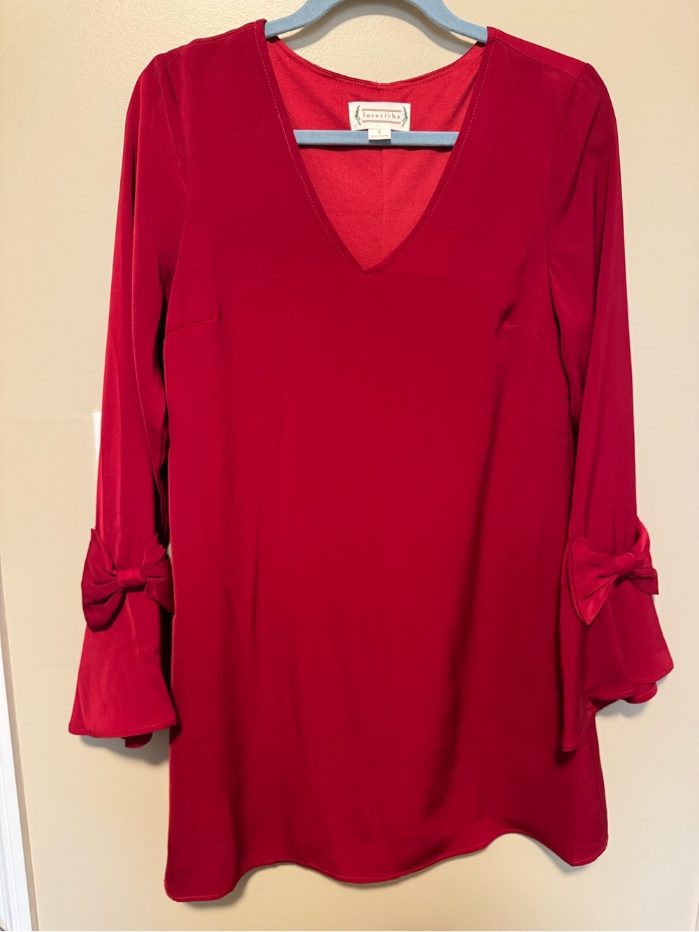 Love Riche Red V-Neck Long Sleeve Dress with Sleeve Bows